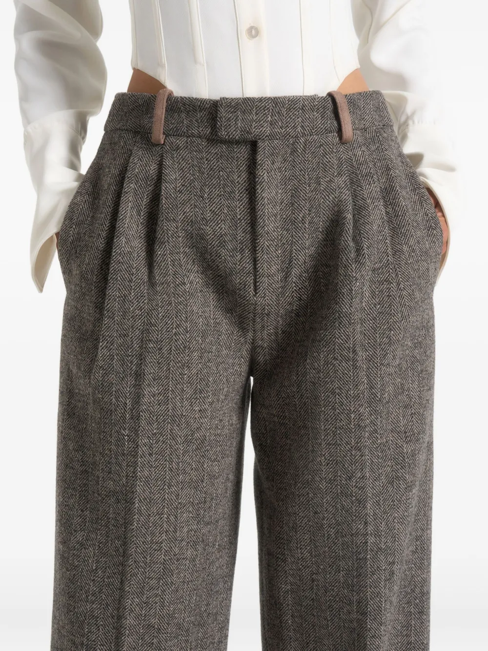 Manière De Voir Julie Herringbone Pleat Trousers In Gray