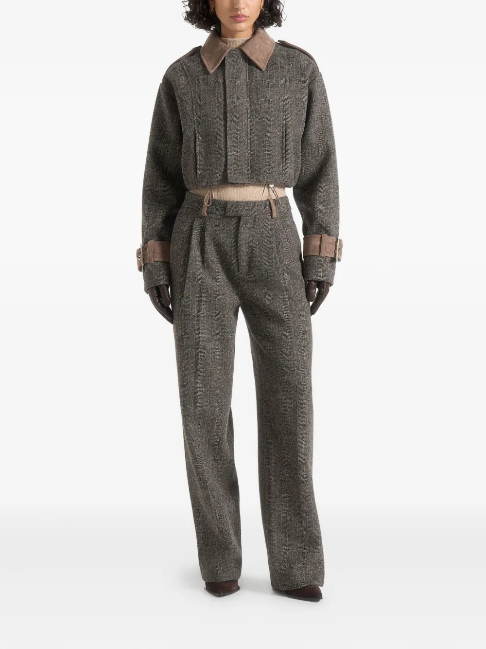 Manière De Voir Galia Herringbone Suede Jacket In Brown