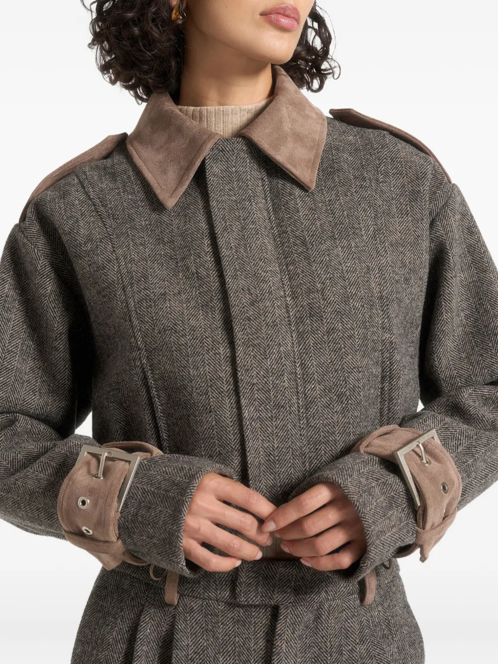 Manière De Voir Galia Herringbone Suede Jacket In Brown