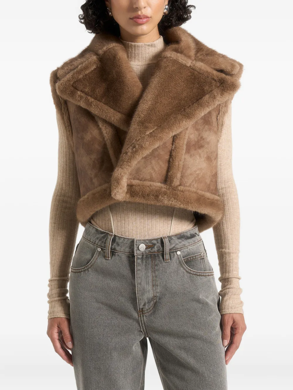 Manière De Voir Kena Plush Detachable-sleeves Jacket In Brown