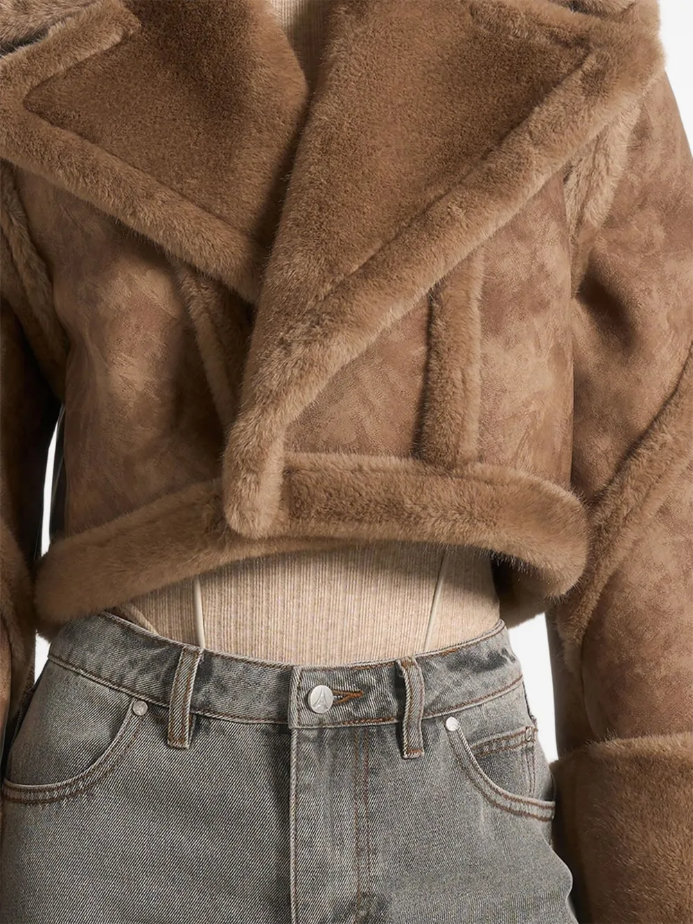 Manière De Voir Kena Plush Detachable-sleeves Jacket In Brown