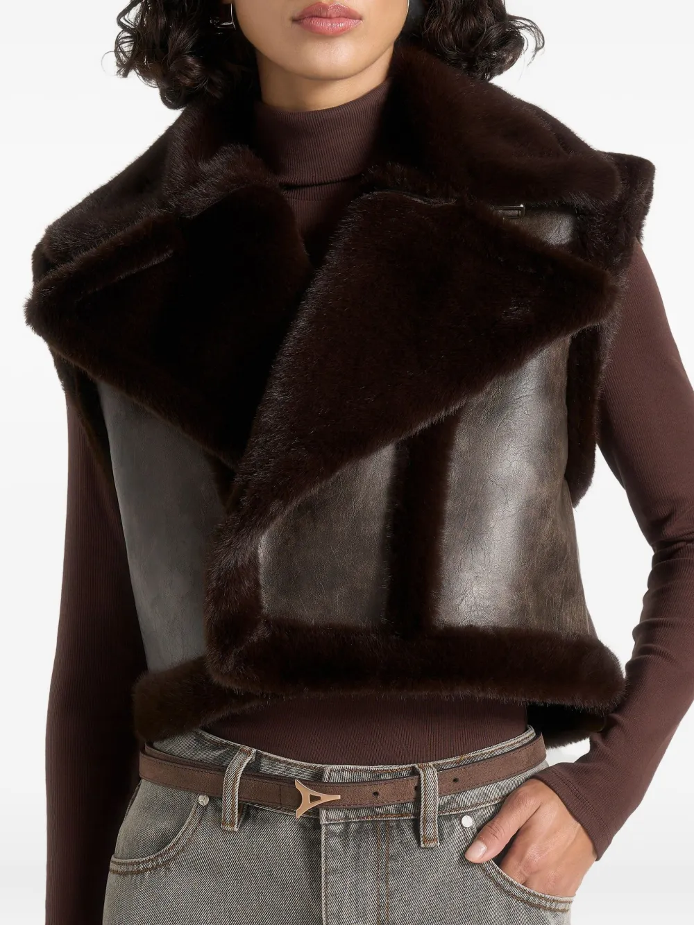 Manière De Voir Kena Plush Detachable-sleeves Jacket In Brown