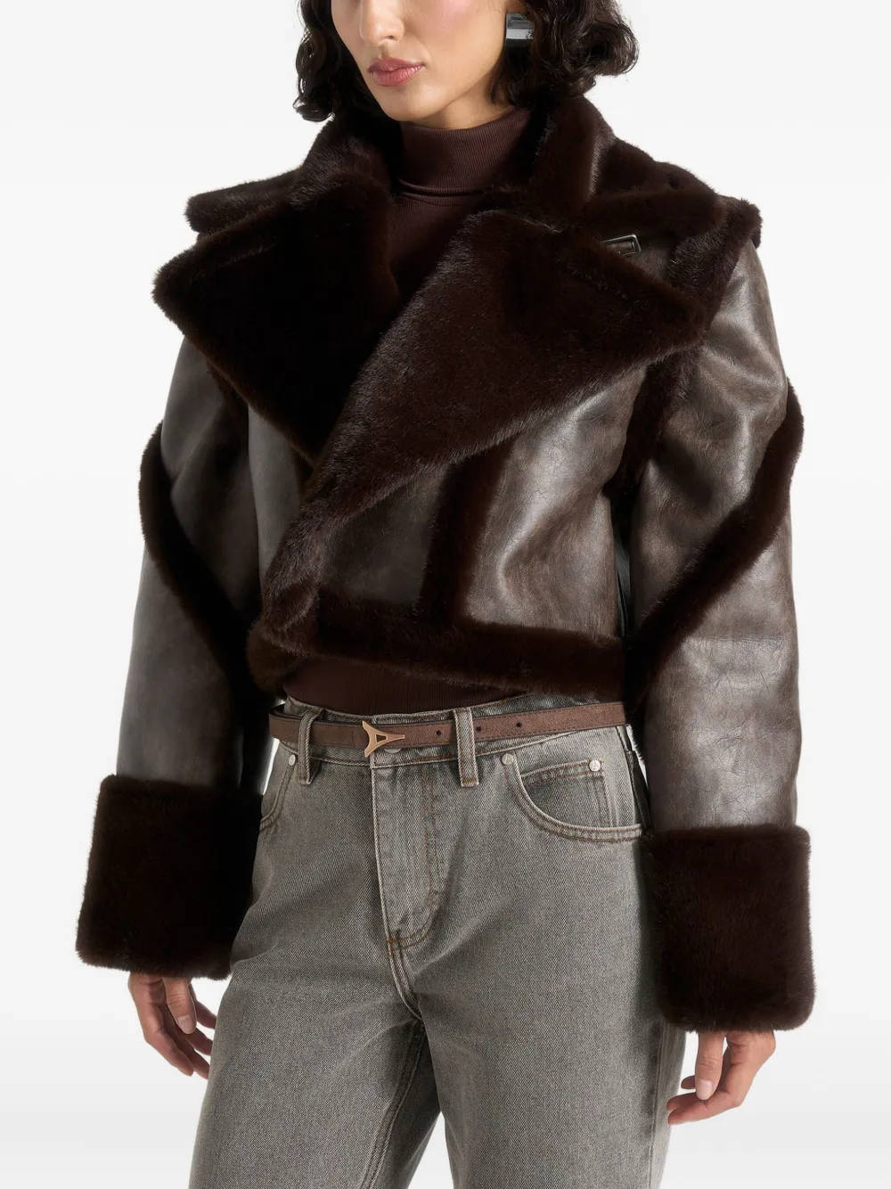 Manière De Voir Kena Plush Detachable-sleeves Jacket In Brown