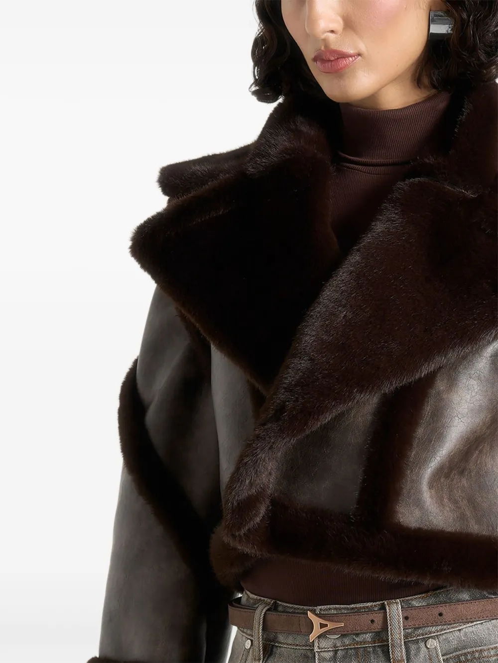 Manière De Voir Kena Plush Detachable-sleeves Jacket In Brown