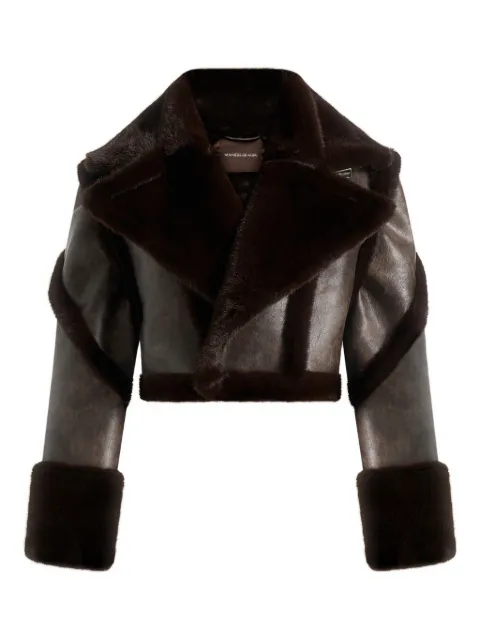 Manière De Voir Kena detachable-sleeves faux-leather & plush brown jacket