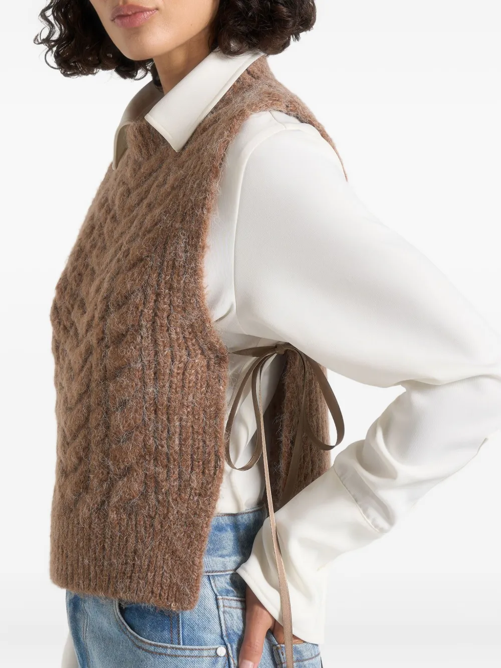 Danya Cable-Knit Tie-Fastening Taupe Vest