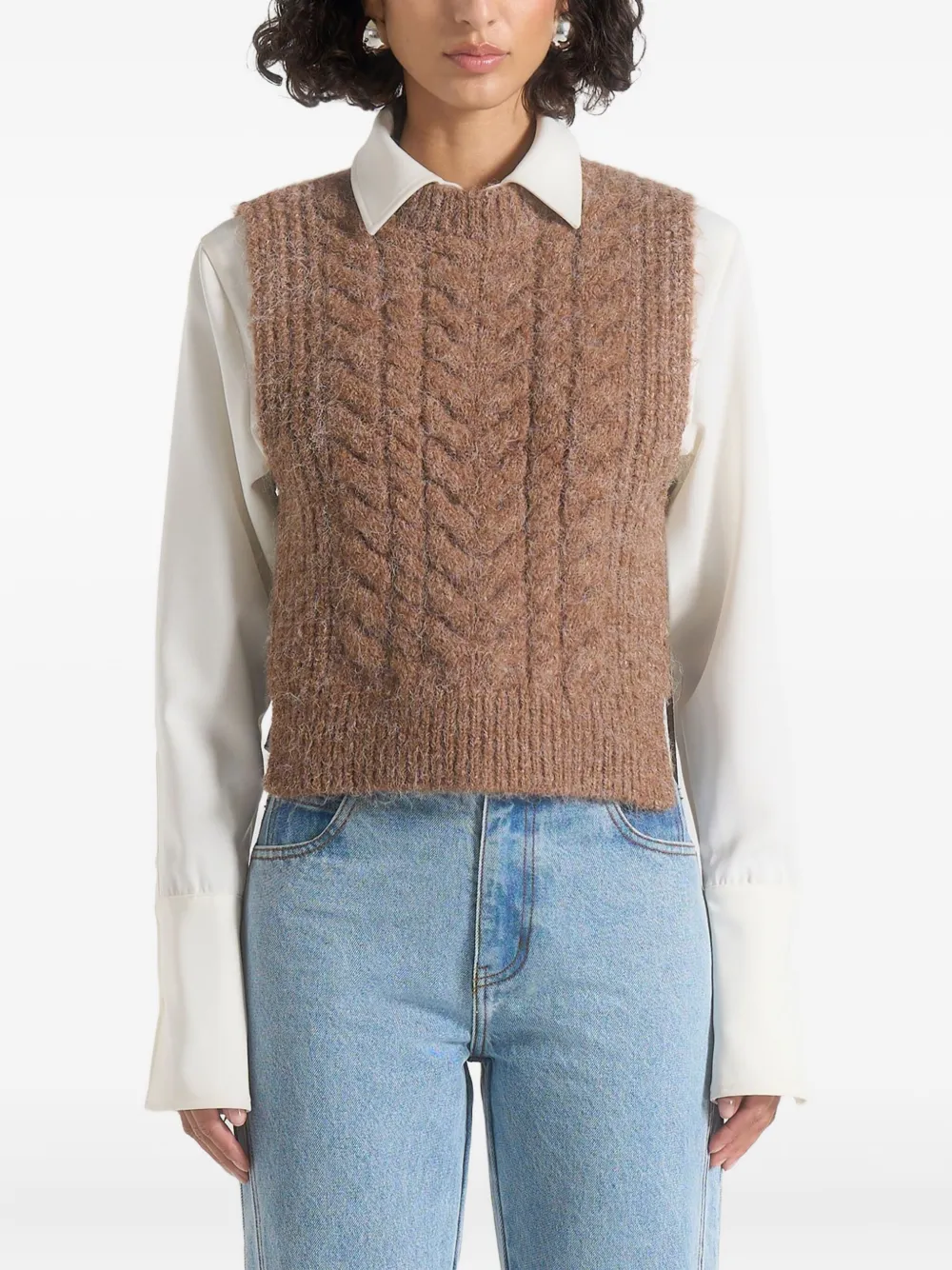 Danya Cable-Knit Tie-Fastening Taupe Vest