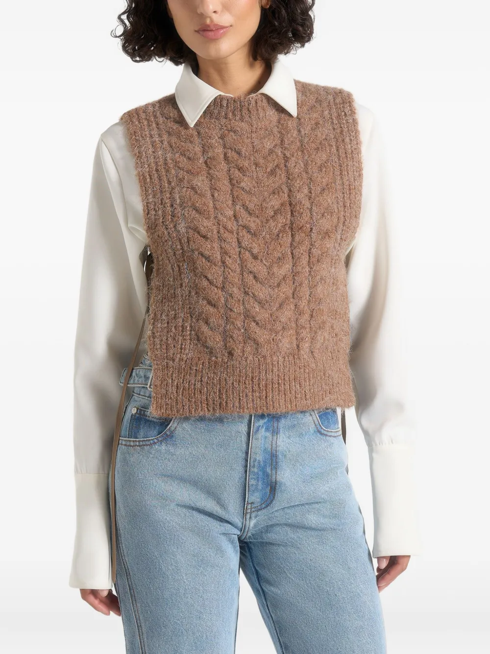 Manière De Voir Danya Cable Tie Knit Top In Brown