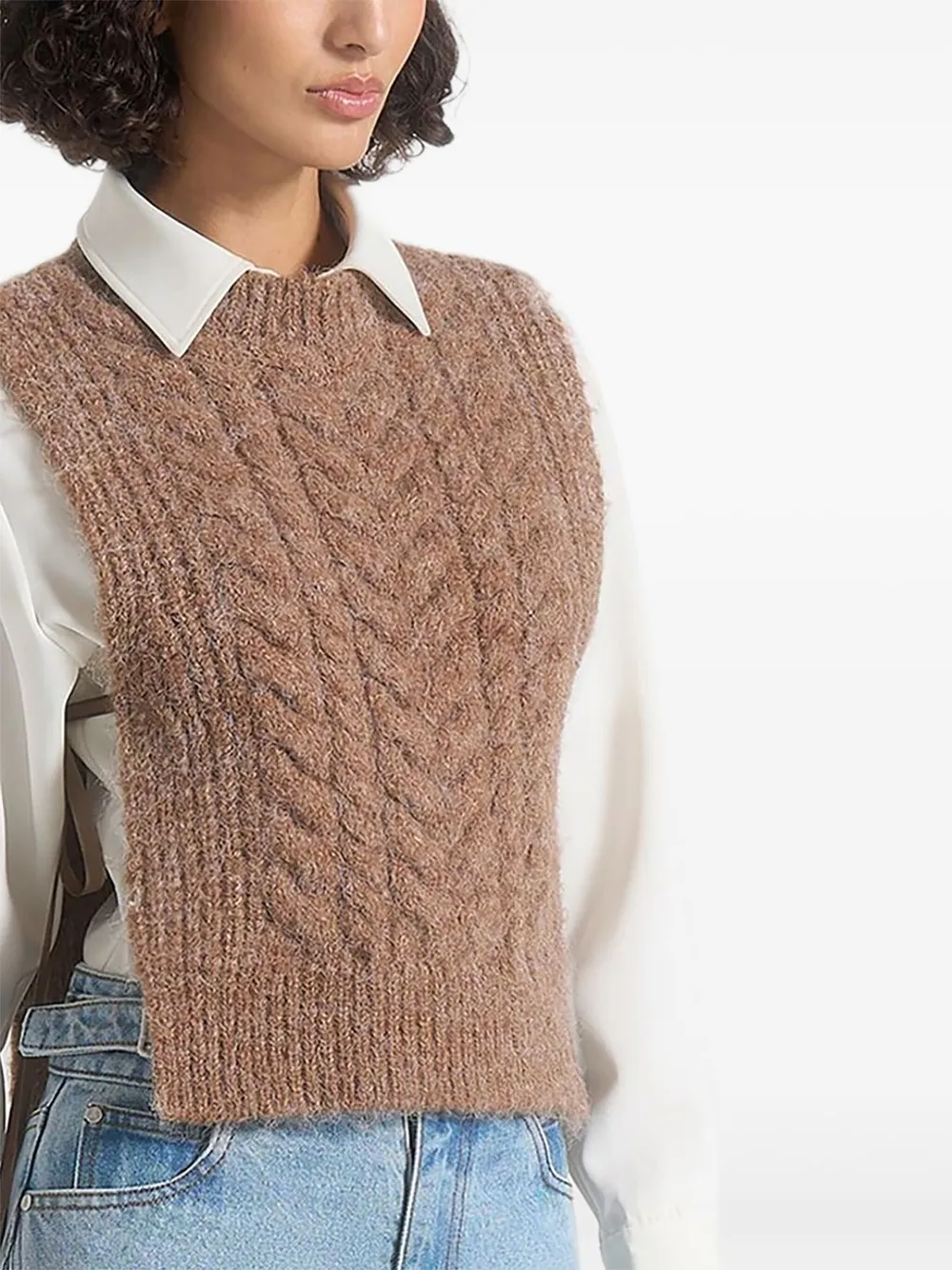 Danya Cable-Knit Tie-Fastening Taupe Vest