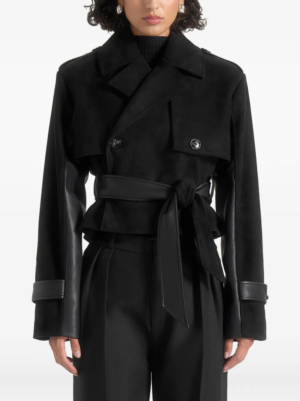 Manière De Voir Lelia Epaulets Belted Jacket In Black