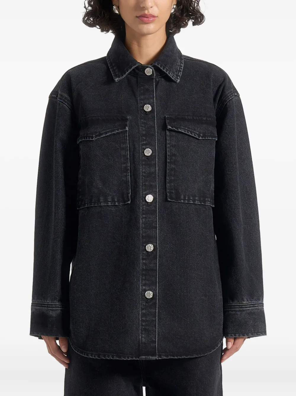 Manière De Voir Joy oversized denim blouse met wassing Zwart