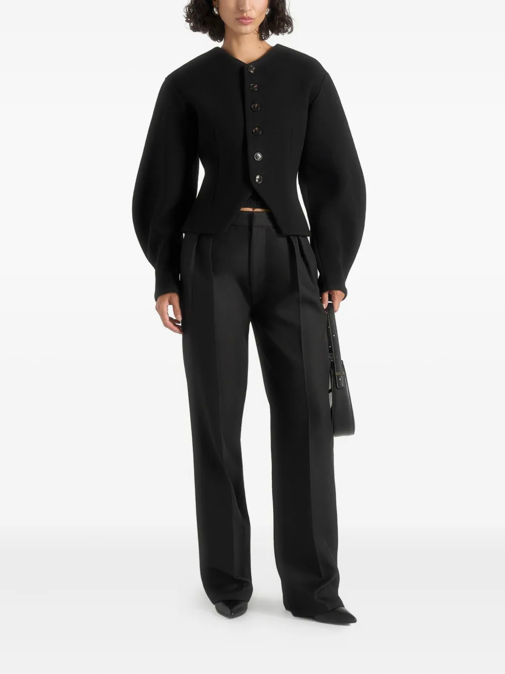 Manière De Voir Aya Balloon-sleeve Hourglass Jacket In Black