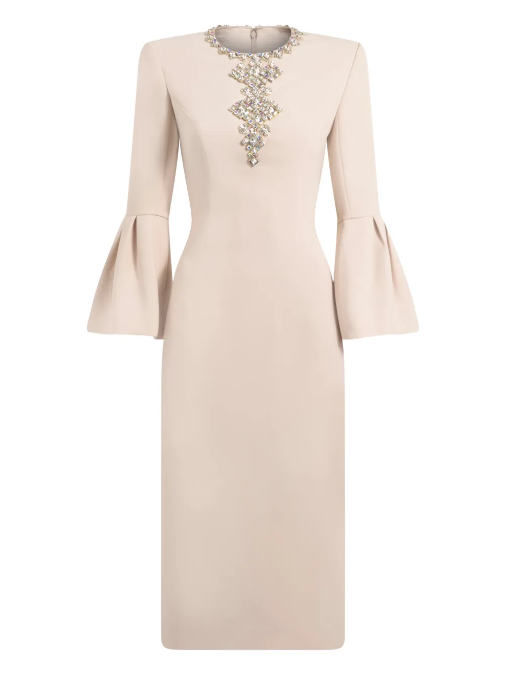 Jenny Packham Margoni front-embellished bell-sleeve midi dress - Toni neutri