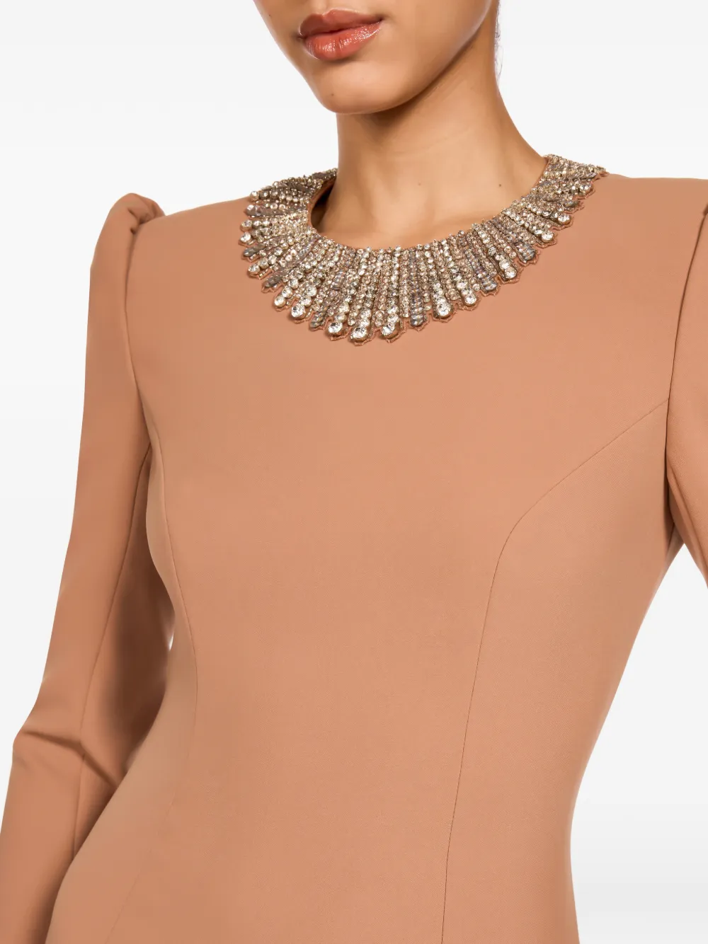 Jenny Packham Cora midi-jurk verfraaid met kraag Beige