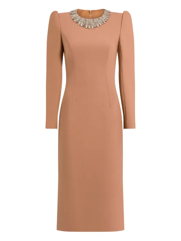 jenny packham knee length dresses Cora Long-Sleeve Midi Dress in Tawny at Nordstrom, Size 12 April-Review