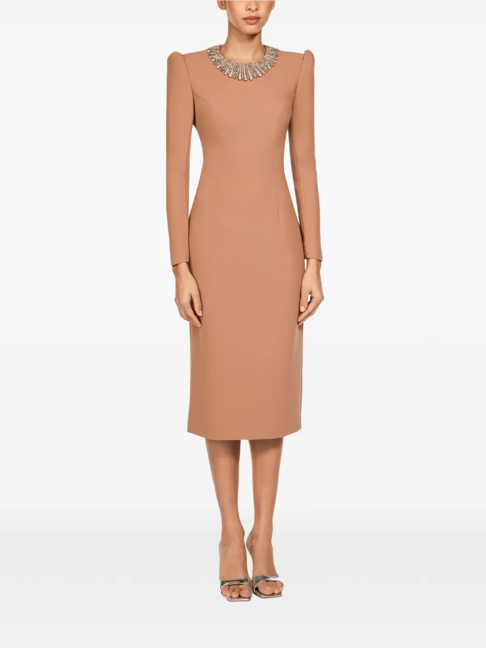 Jenny Packham Cora collar-embellished midi dress - Beige