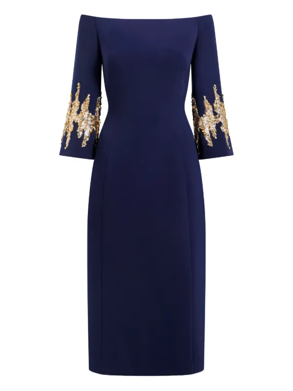 jenny packham knee length dresses Jenny Packham Love Bow Split-sleeve Midi Dress