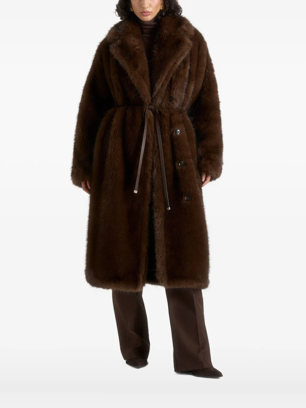 Manière De Voir Bria Faux Fur Belted Coat In Brown