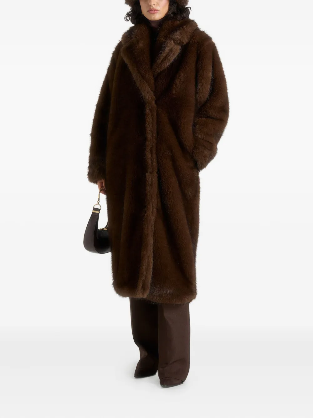 Manière De Voir Bria Faux Fur Belted Coat In Brown