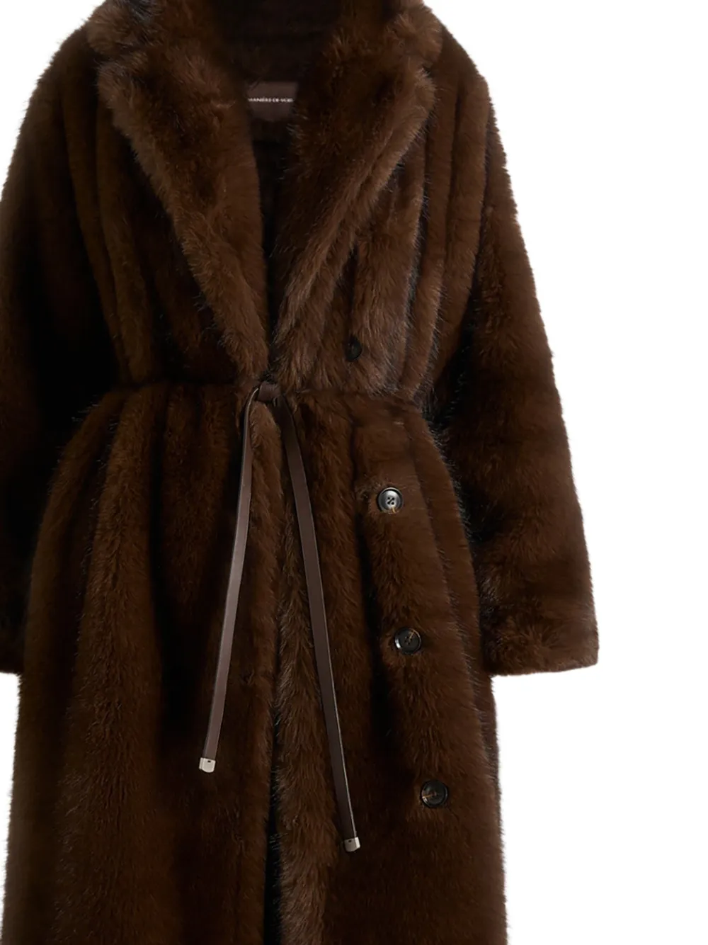 Bria Faux-Fur Belted Brown Oversized Coat
