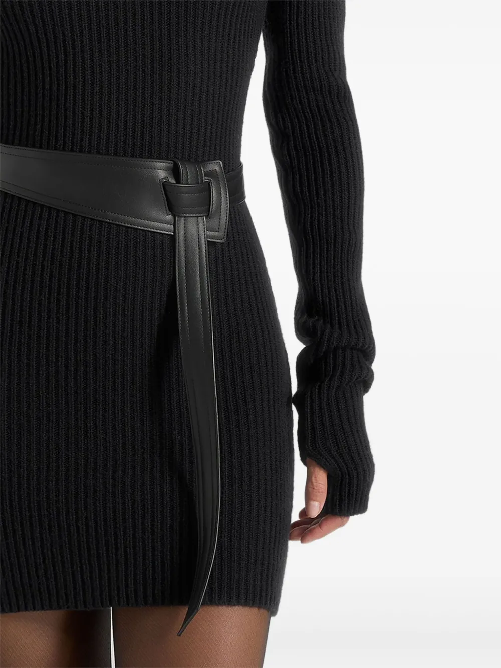 Manière De Voir Kalia gebreide mini-jurk met col en ceintuur Zwart