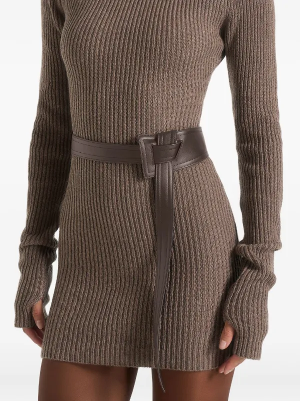 Manire De Voir Kalia Turtleneck Belted Knitted Mini Dress | Brown | FARFETCH Manire De Voir Kalia Turtleneck Belted Knitted Mini Dress | Brown | FARFETCH
