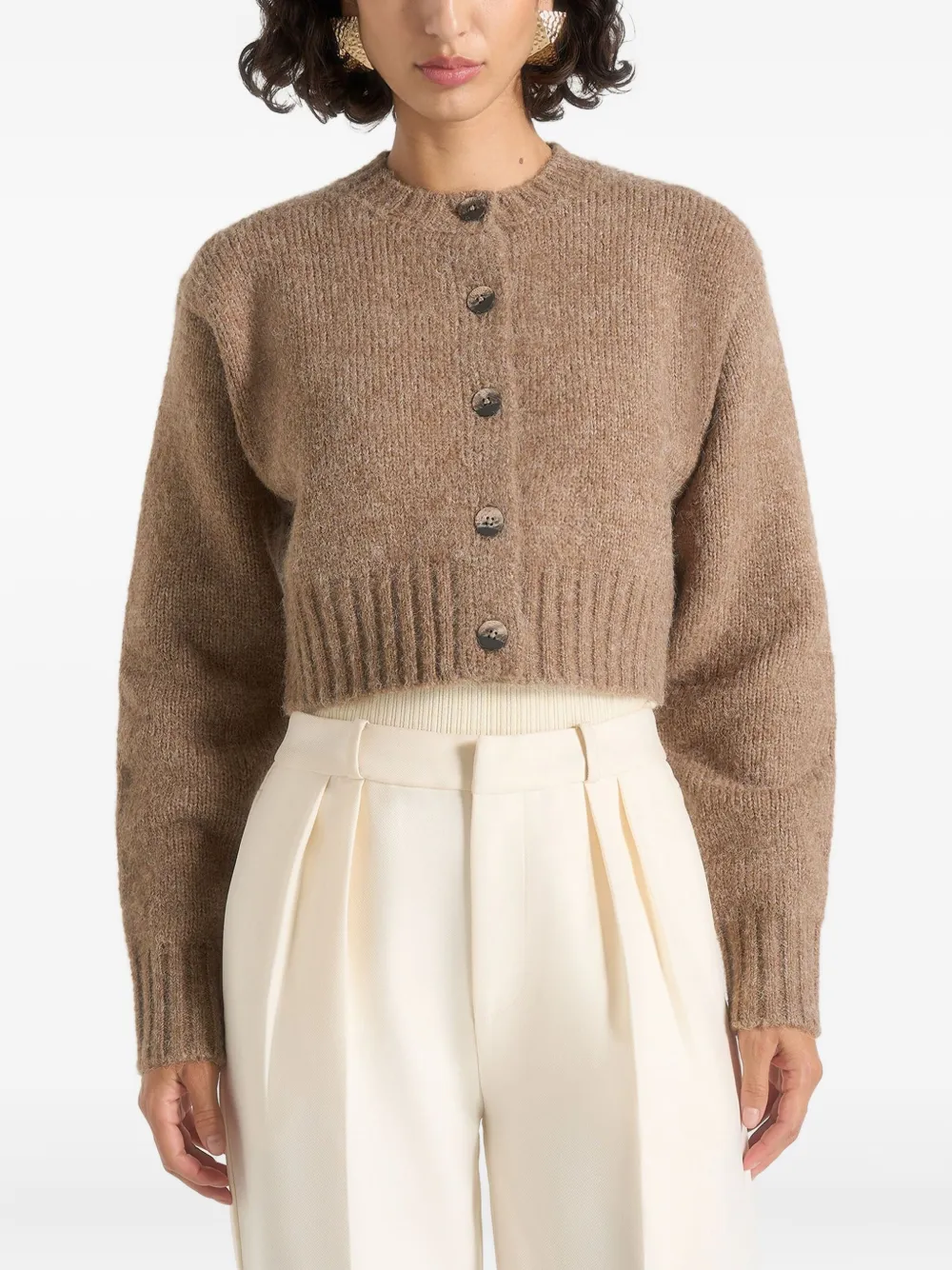 Manière De Voir Caren Brushed Button Cardigan In Neutral