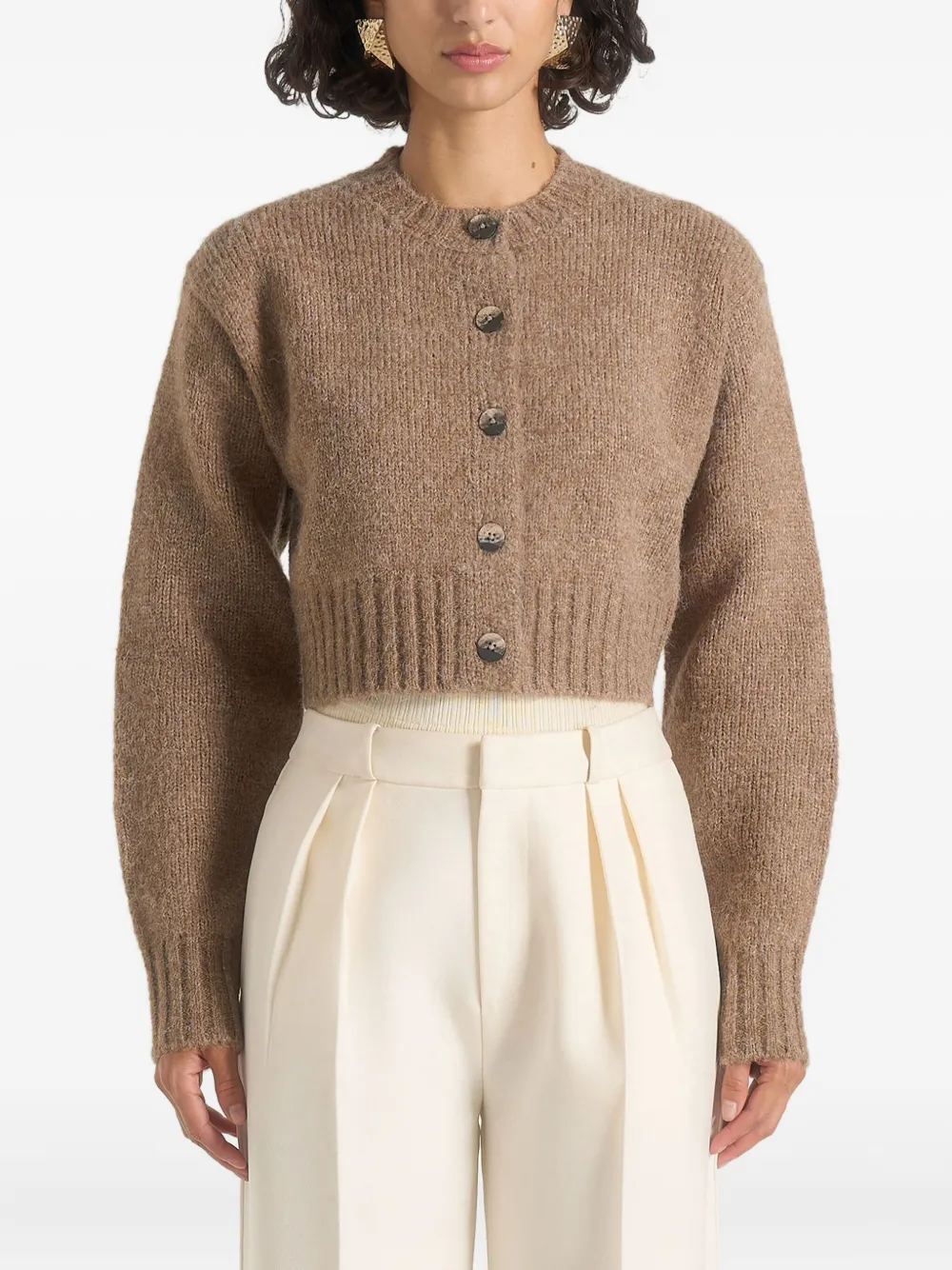 Manière De Voir Caren Brushed Button Cardigan In Neutral