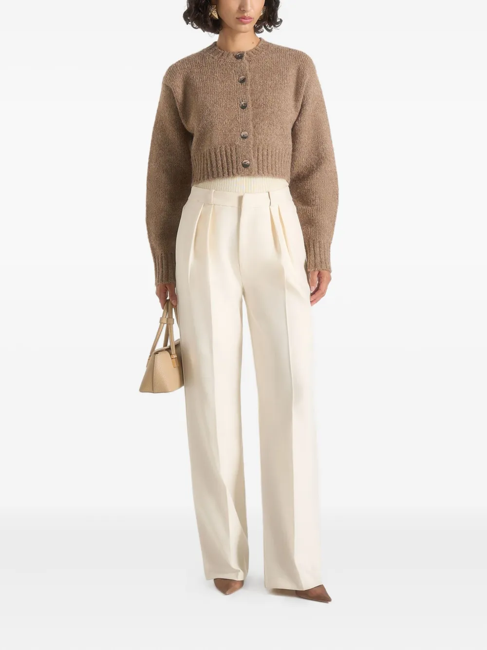 Manière De Voir Caren Brushed Button Cardigan In Neutral