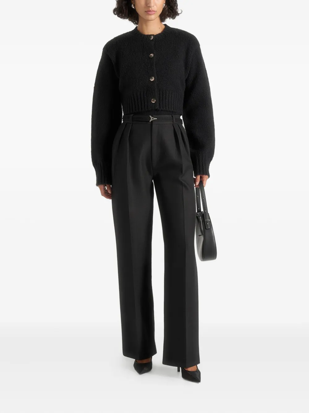 Manière De Voir Caren Brushed Button Cardigan In Black