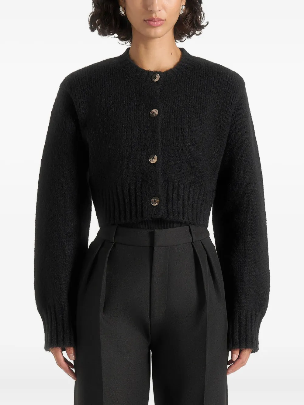 Manière De Voir Caren Brushed Button Cardigan In Black