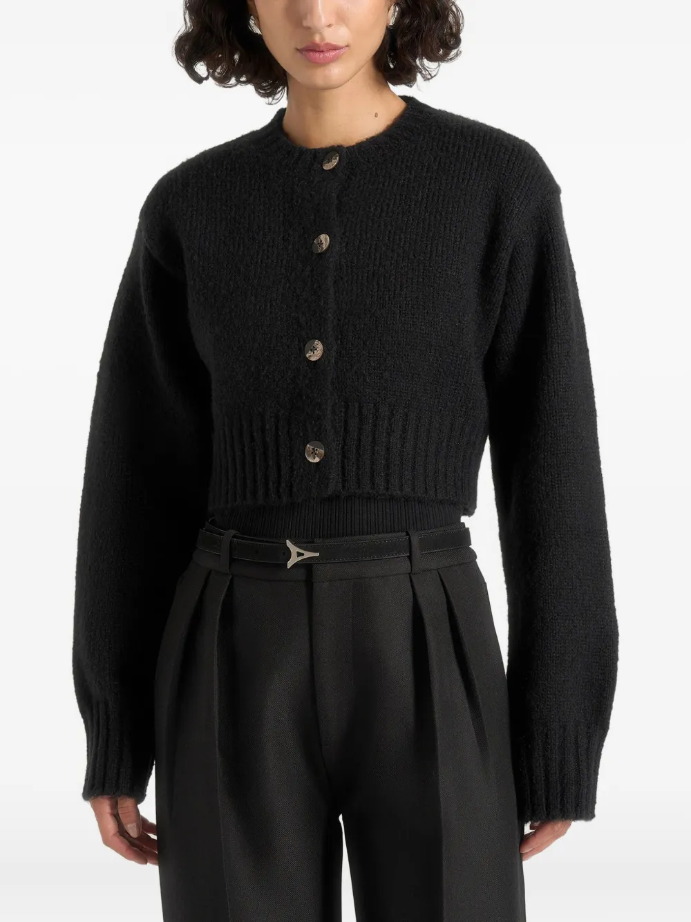 Manière De Voir Caren Brushed Button Cardigan In Black