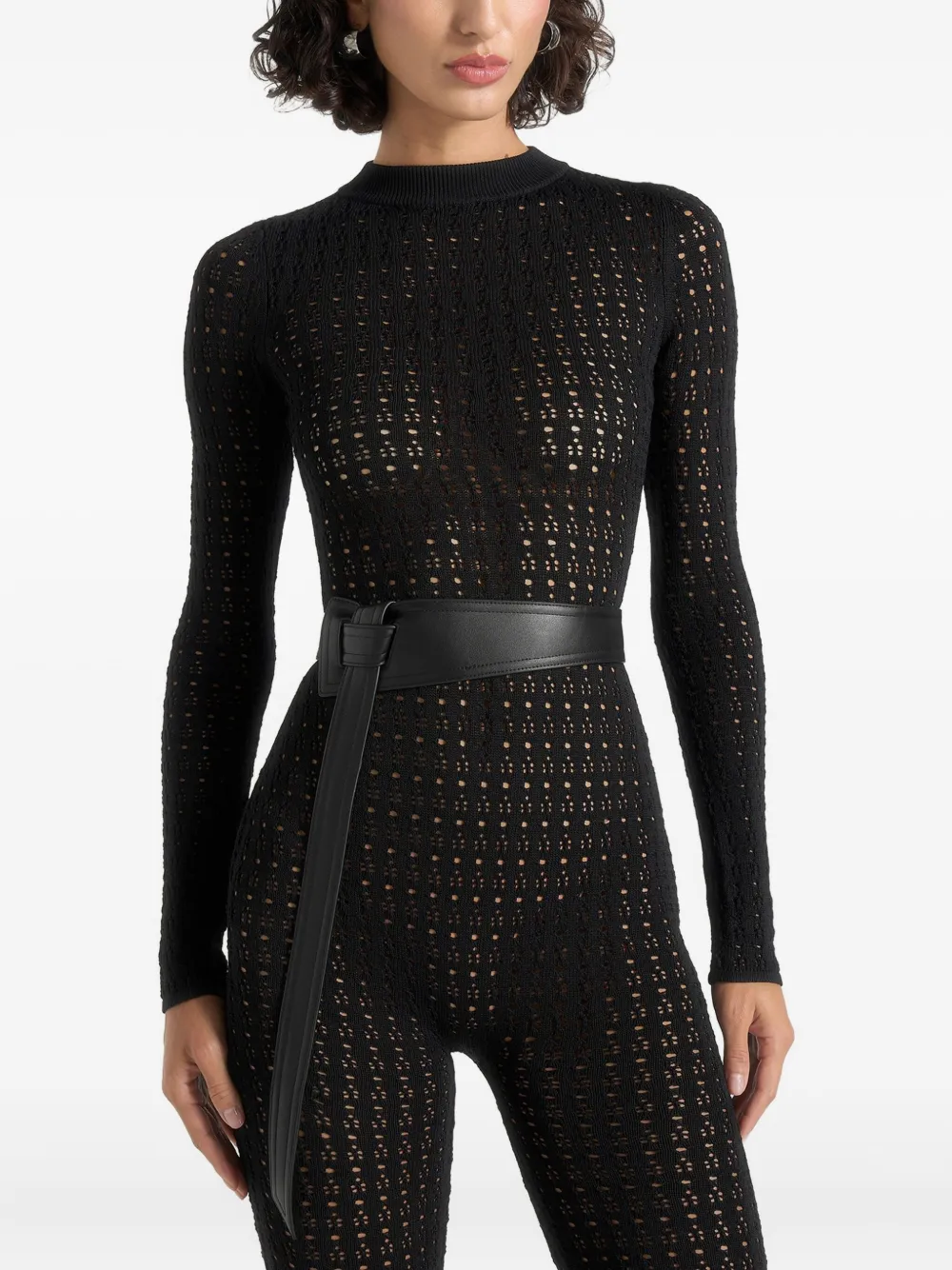 Manière De Voir Langärmeliger Tiana Jumpsuit Aus Pointelle-strick In Black