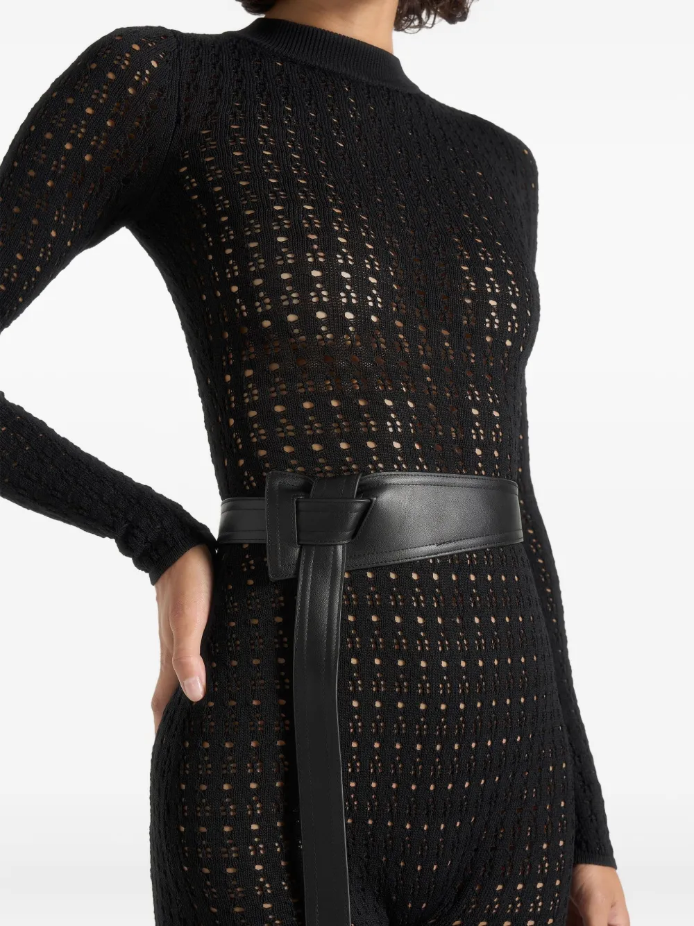 Manière De Voir Langärmeliger Tiana Jumpsuit Aus Pointelle-strick In Black