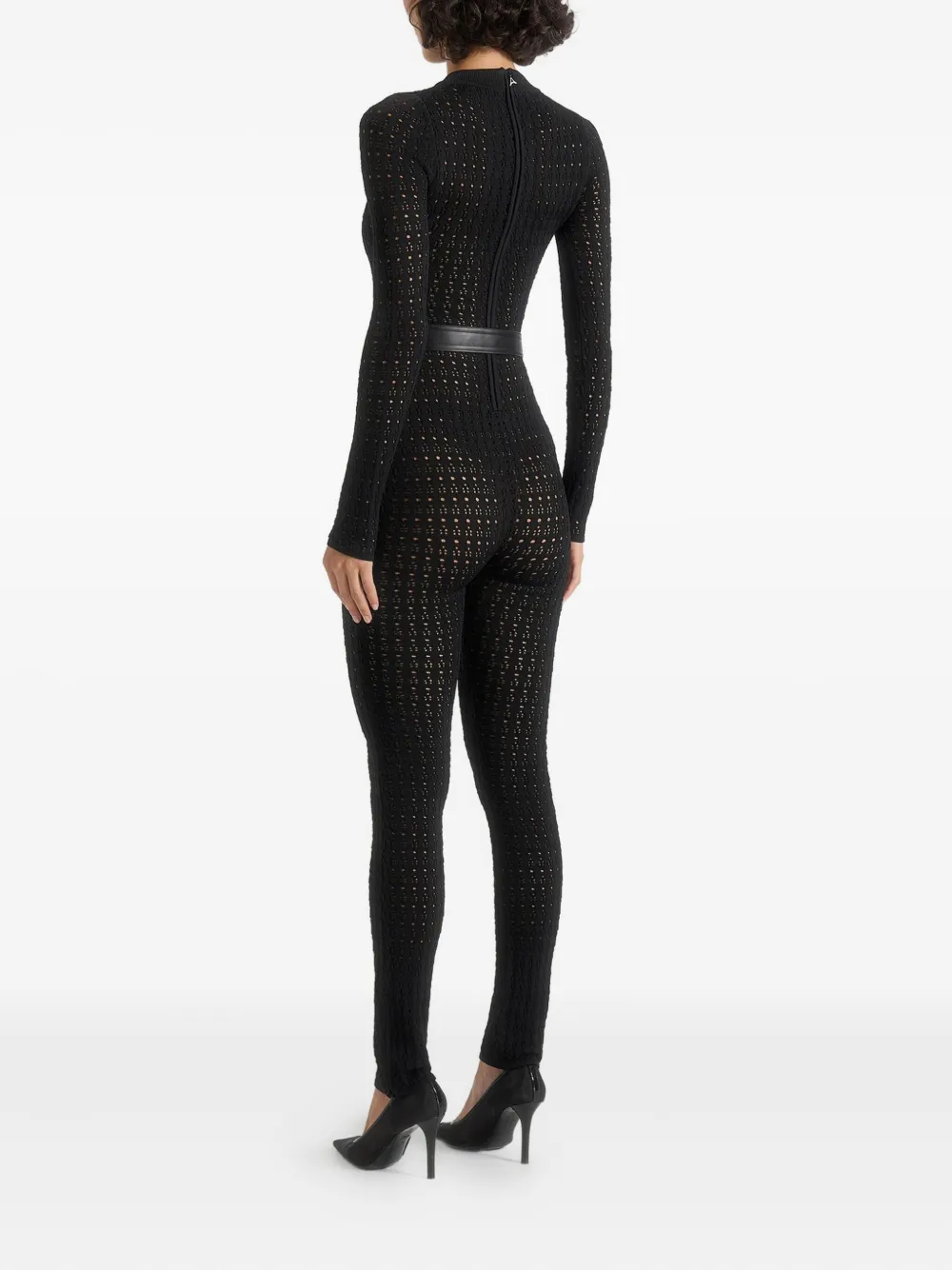 Manière De Voir Langärmeliger Tiana Jumpsuit Aus Pointelle-strick In Black