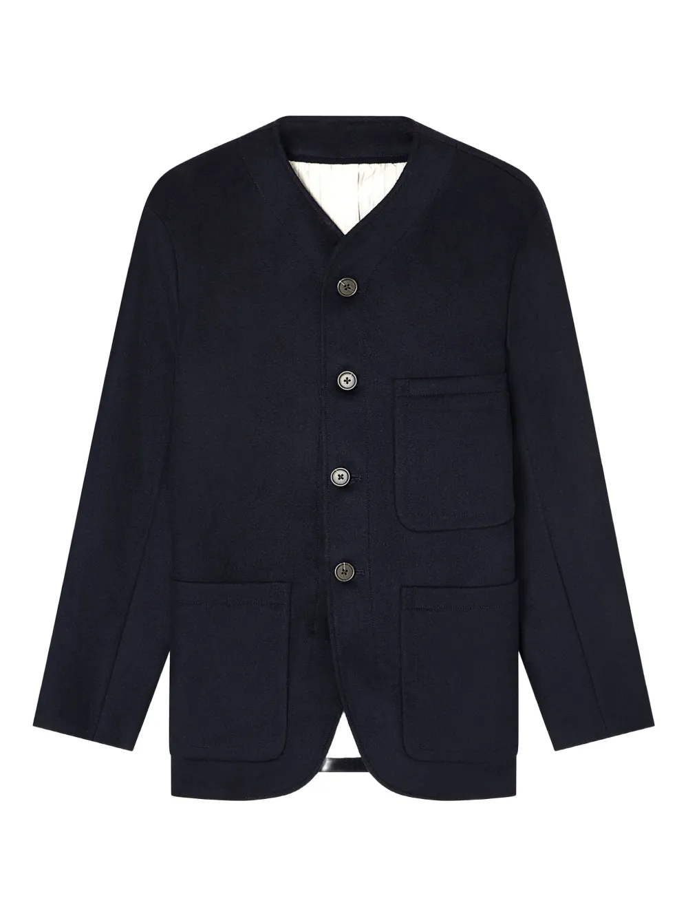 Emporio Armani Buttoned Patch-pocket Jacket In Blue