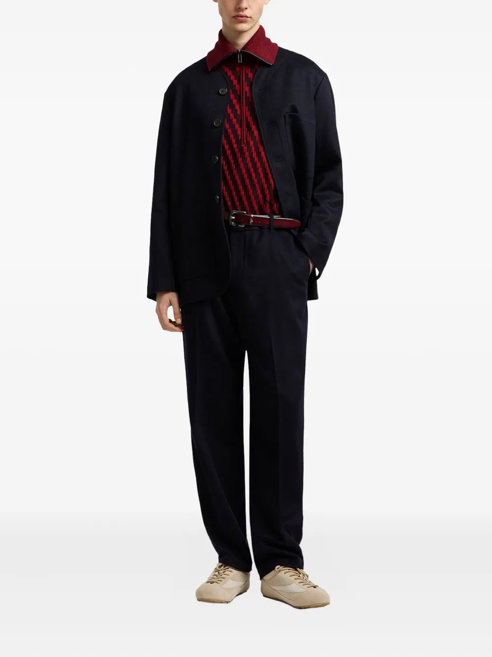 Emporio Armani Buttoned Patch-pocket Jacket In Blue
