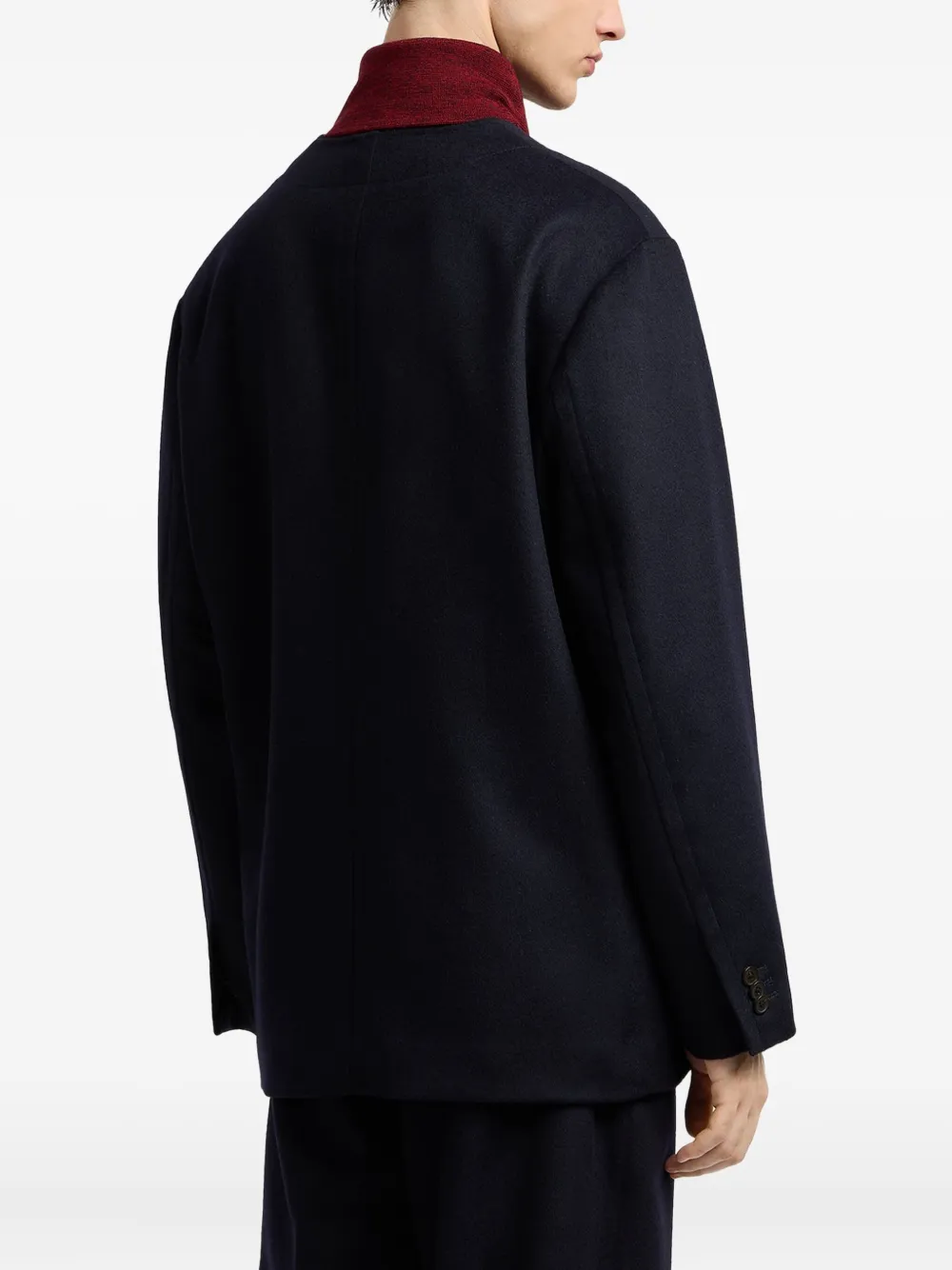 Emporio Armani Buttoned Patch-pocket Jacket In Blue