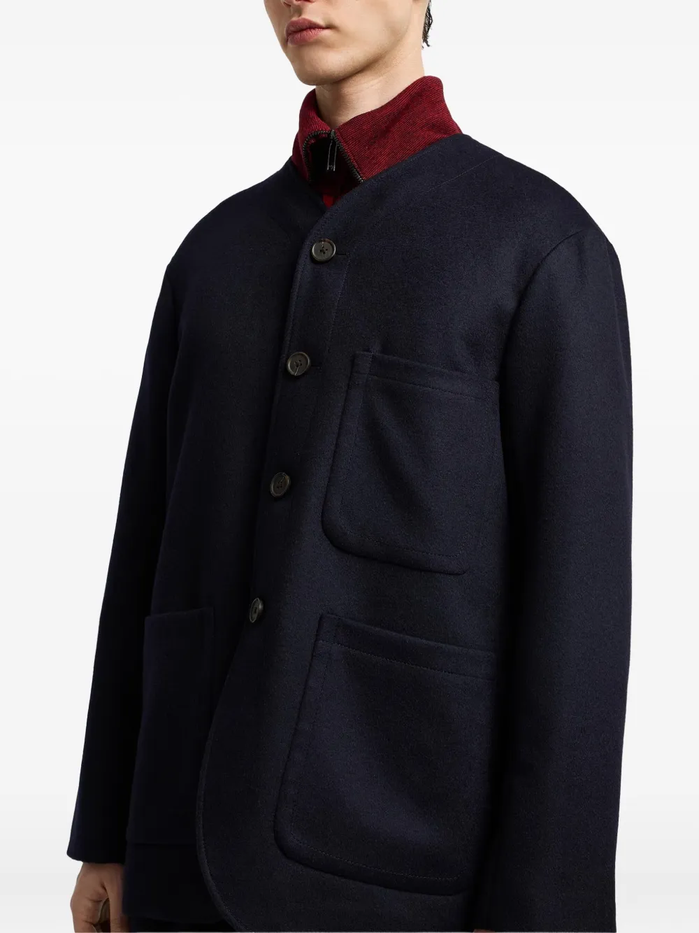 Emporio Armani Buttoned Patch-pocket Jacket In Blue