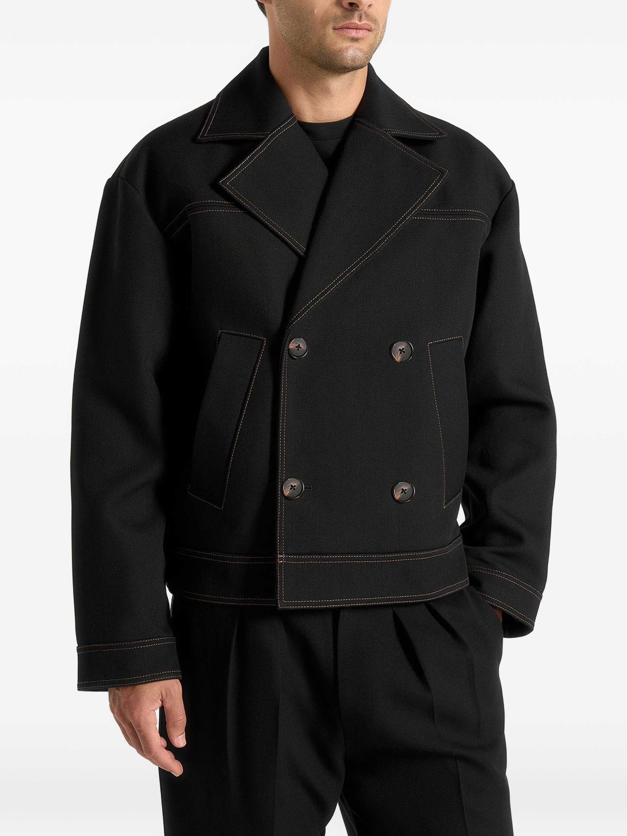 Mika unisex tailored double breasted jacket with contrast stitch — Image 7