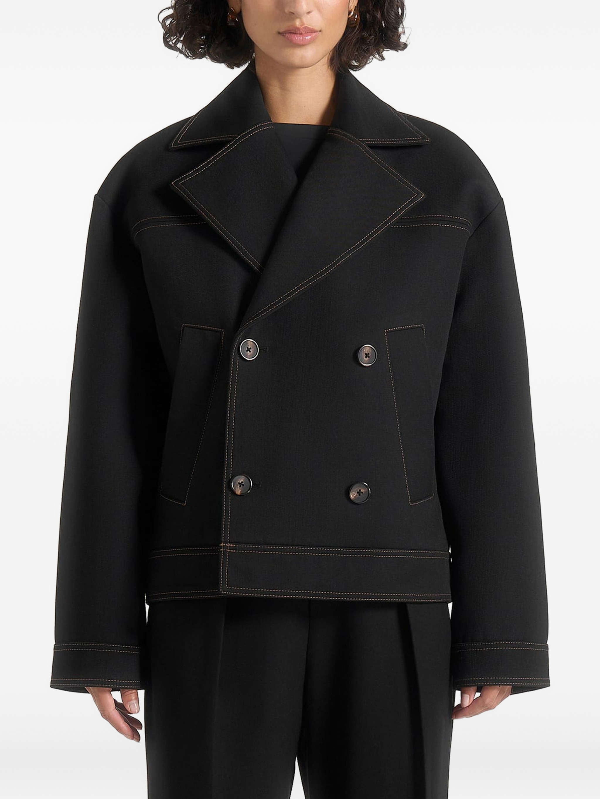 Mika unisex tailored double breasted jacket with contrast stitch — Image 6