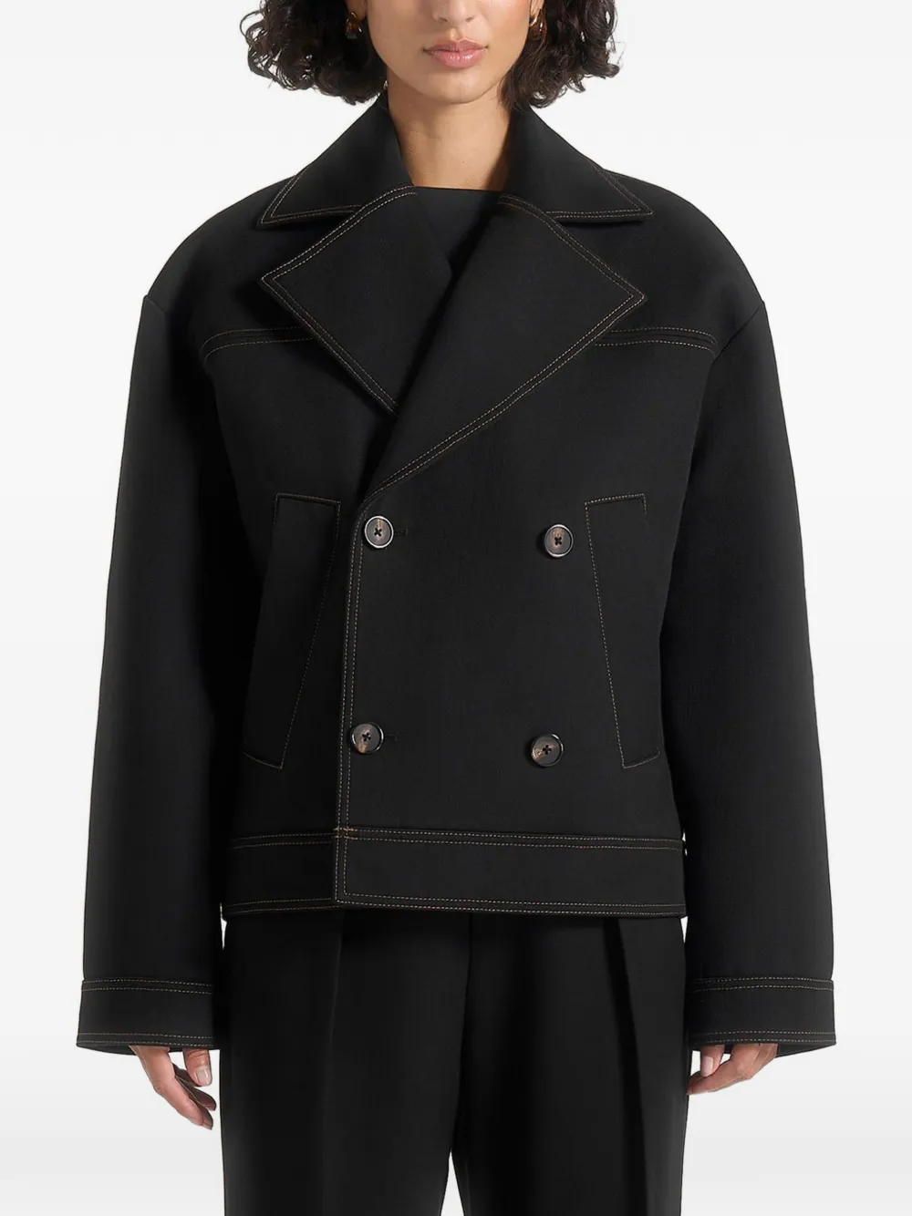Mika Double-Breasted Contrast-Stitch Tailored Jacket