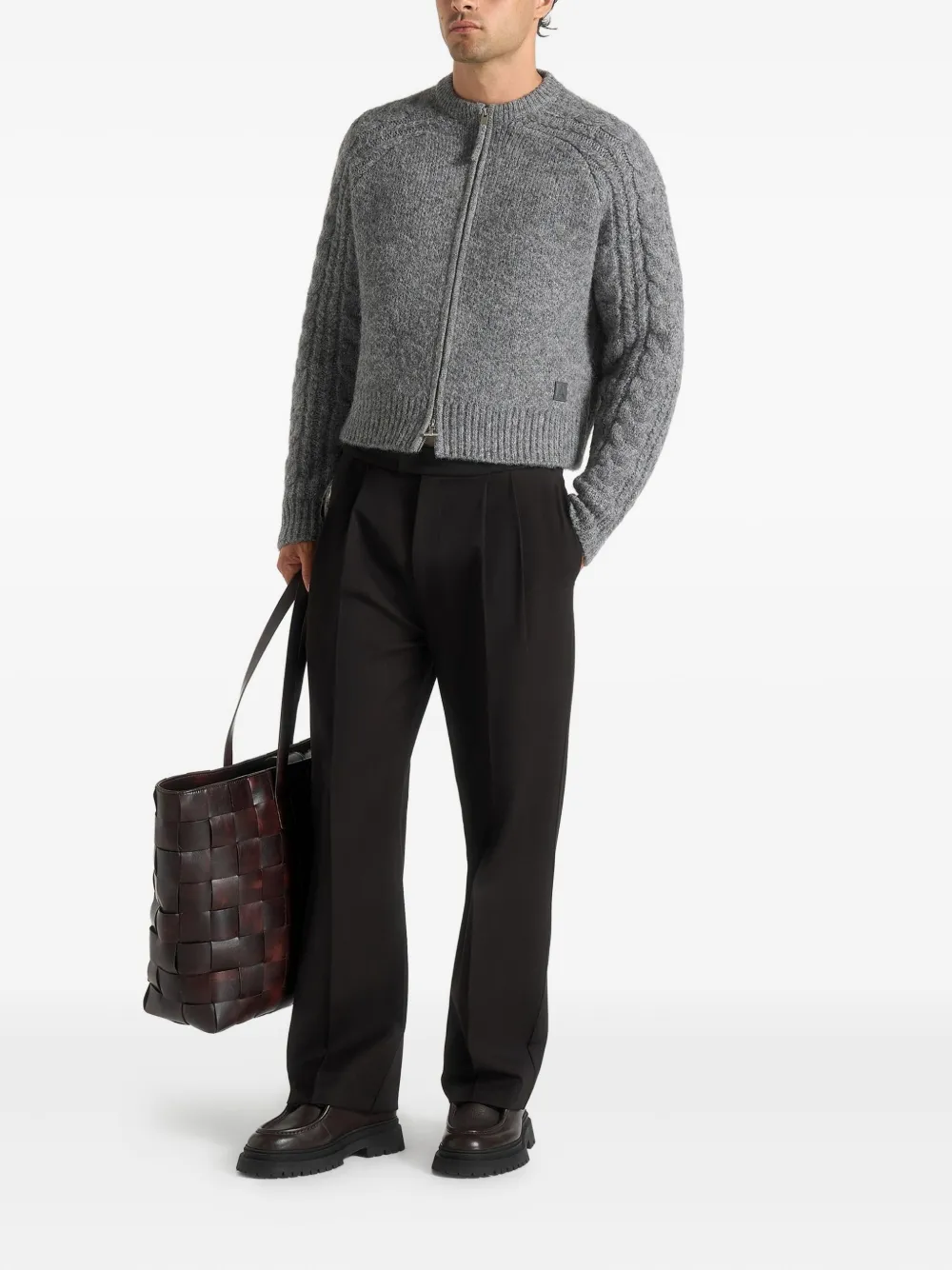 Manière De Voir Cardigan in maglia a trecce con zip | grigio | Image 1