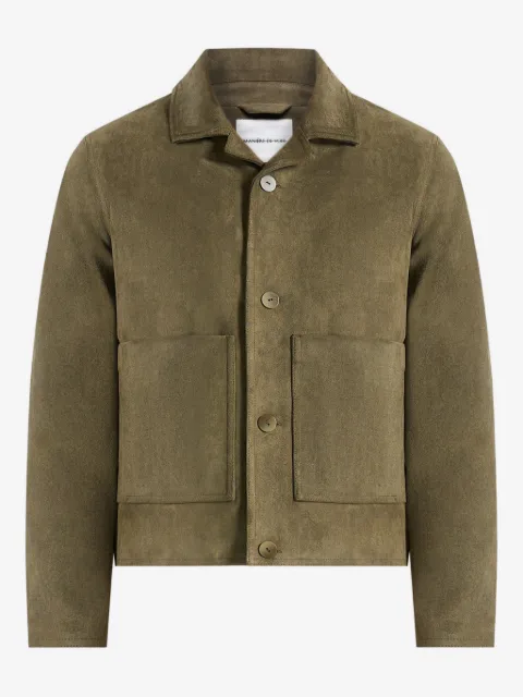 Manière De Voir Michel suede-effect revere-collar green jacket