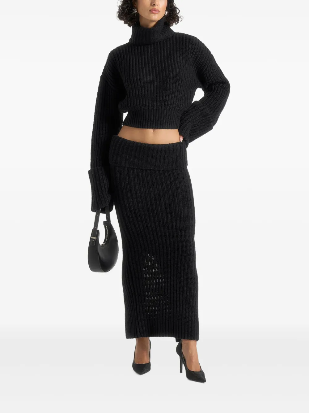 Manière De Voir Lyra foldover knit maxi skirt - Zwart