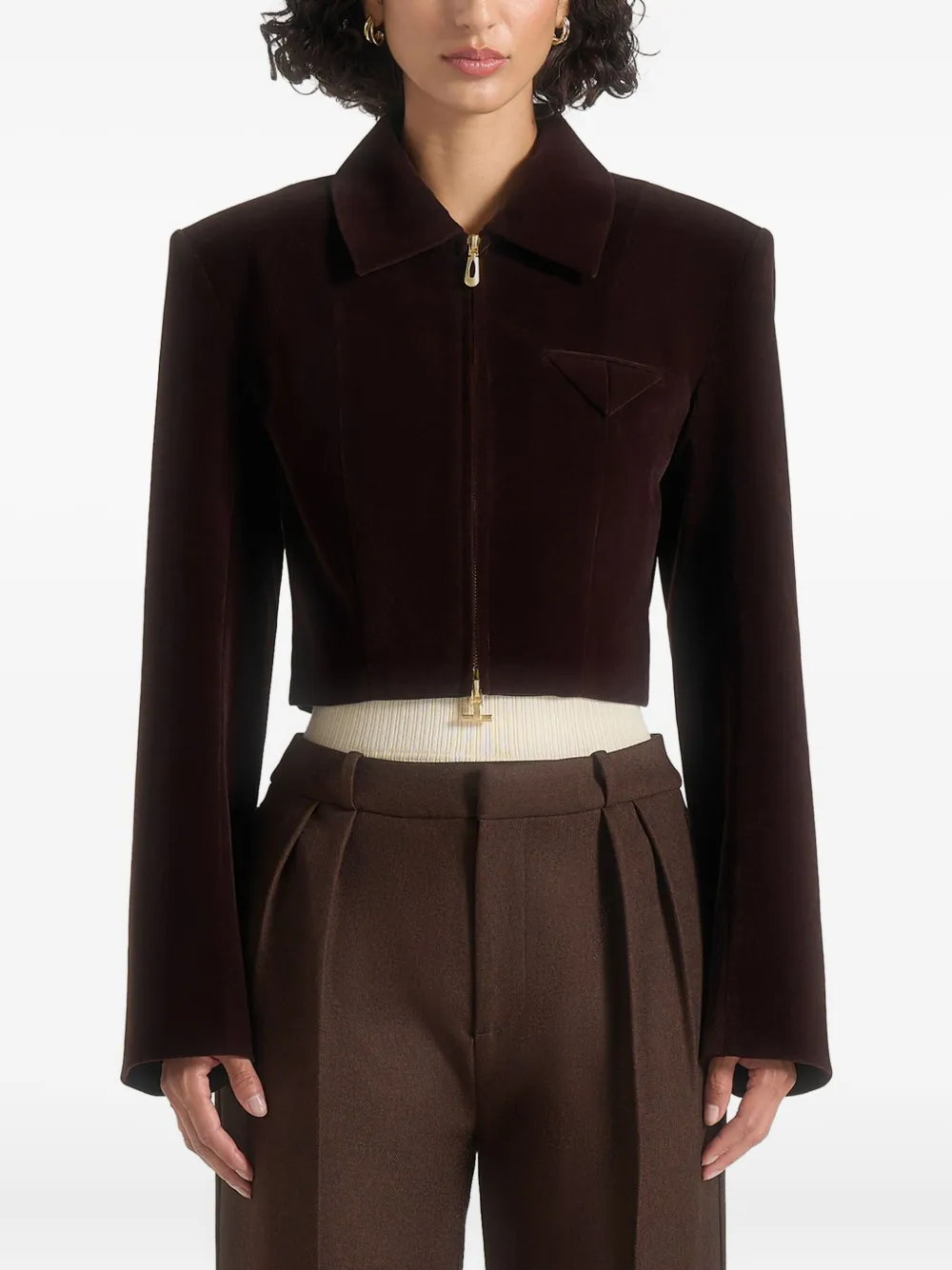Manière De Voir Adina Velvet Zip Jacket In Brown