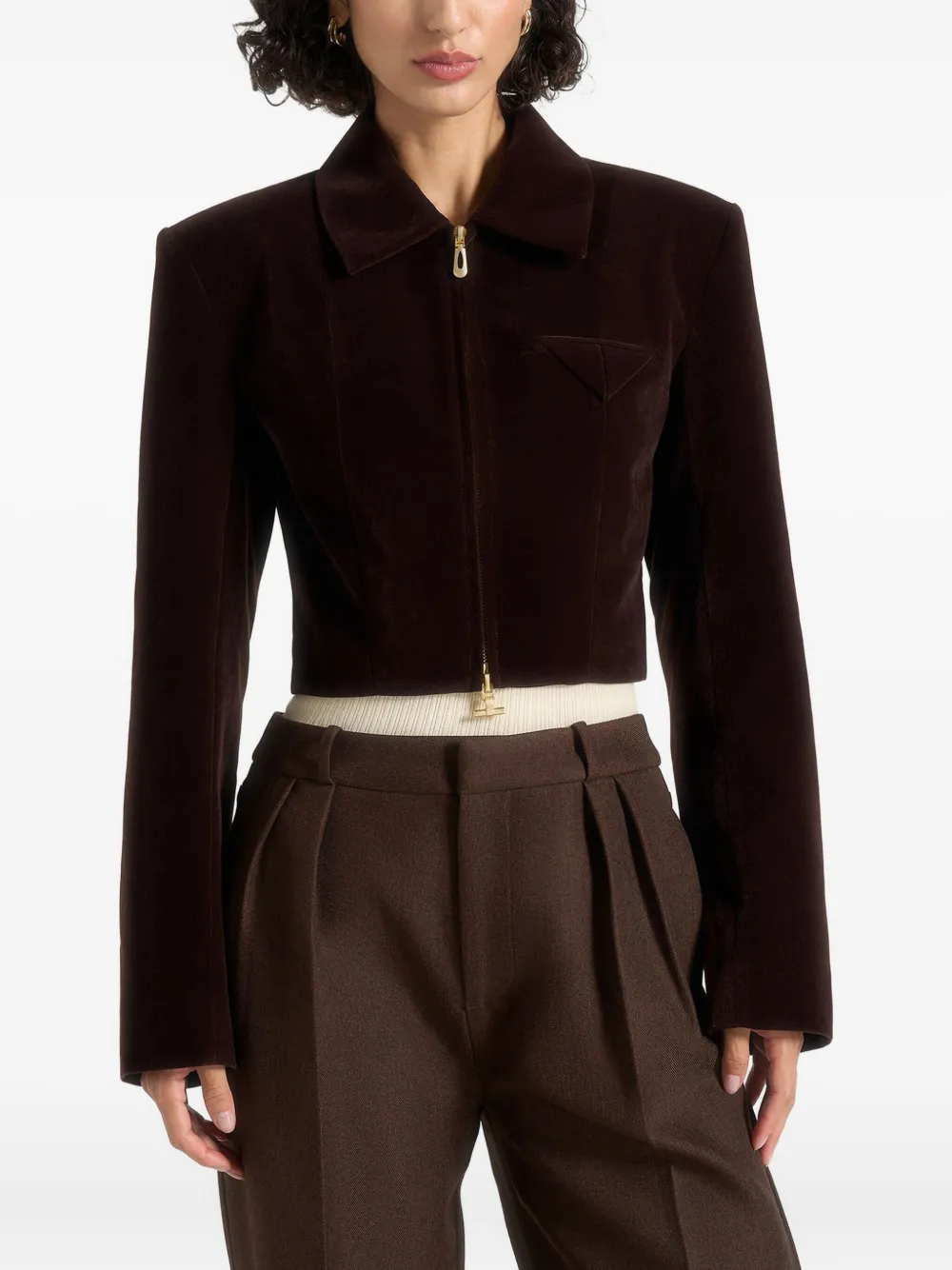 Manière De Voir Adina velvet zip jacket | Brown | Image 1