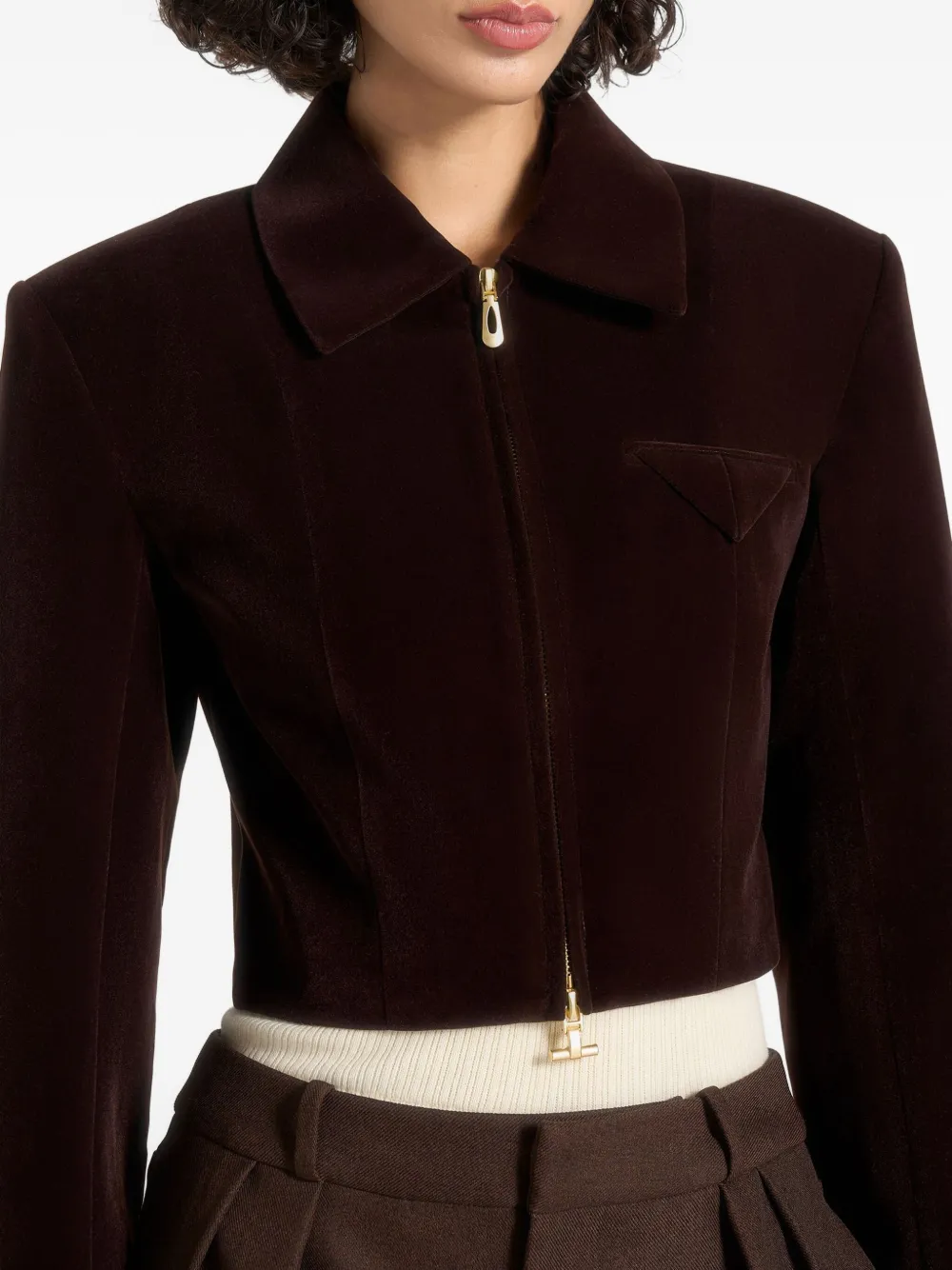 Manière De Voir Adina Velvet Zip Jacket In Brown