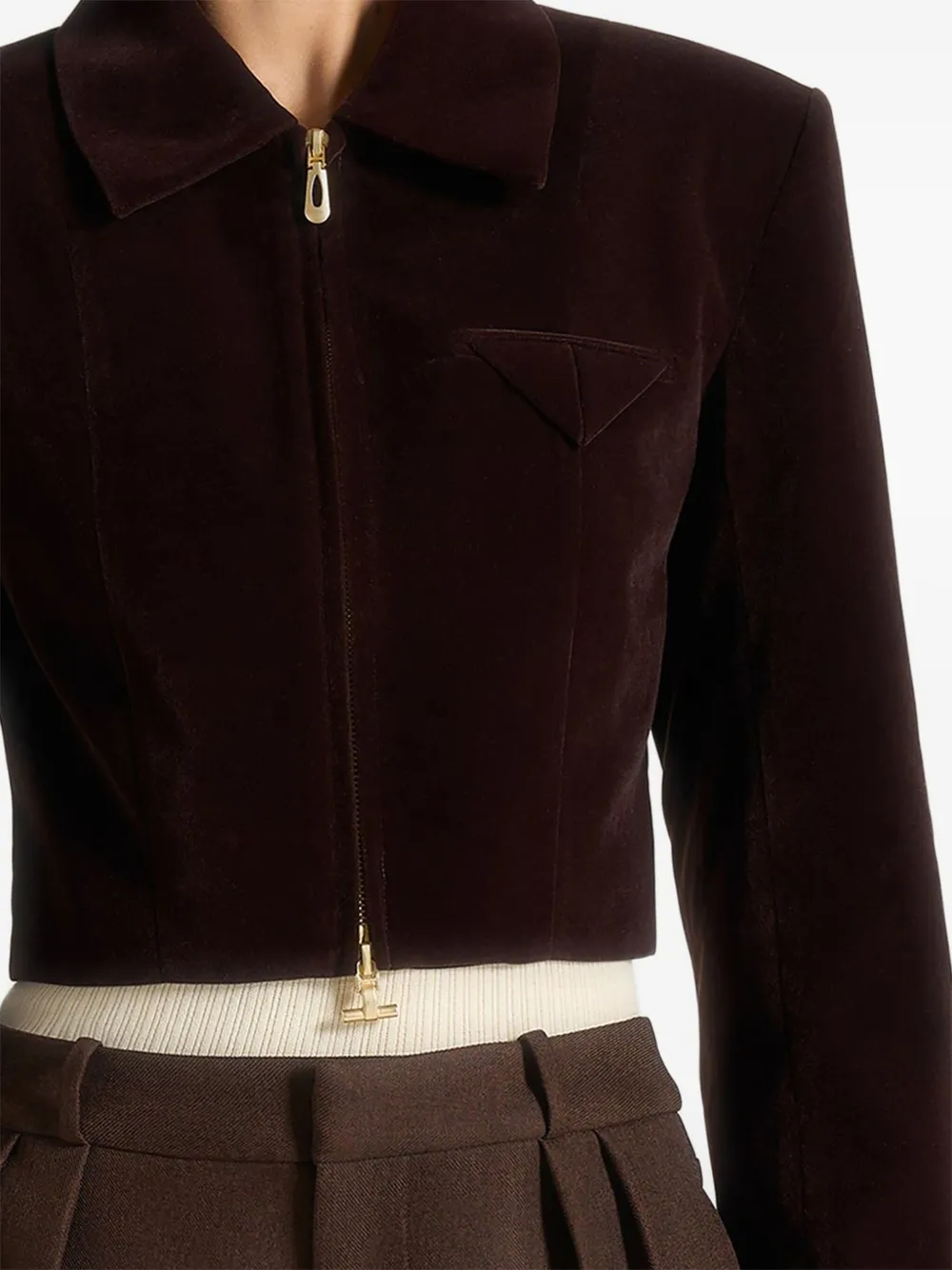 Manière De Voir Adina Velvet Zip Jacket In Brown