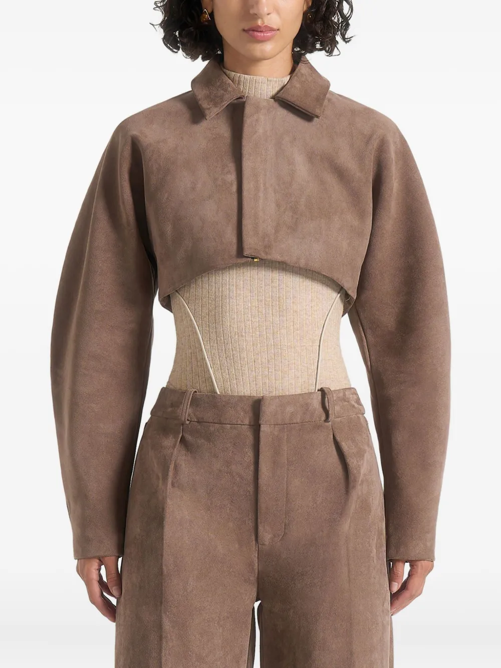 Manière De Voir Elya Balloon-sleeve Jacket In Brown